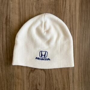 Vintage Honda Racing Beanie Speedgear Skull Cap White Blue 1990s Y2K OSFA